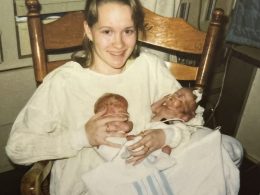 Dawn holding her twins for the first time.